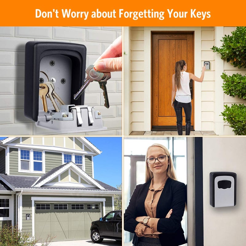 Fayleeko Key Lock Box Wall Mounted, Fayleeko 4 Digit Combination Lockbox for Outside, House Keys - 5 Keys Capacity, Key Safe Security Storage Lock Box for Indoor, Outdoor, Garage, Garden, Store (Grey, 1Pack) - Image 2